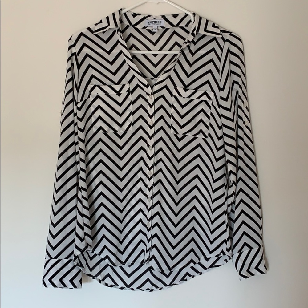 Express Portofino Black and White Chevron Shirt